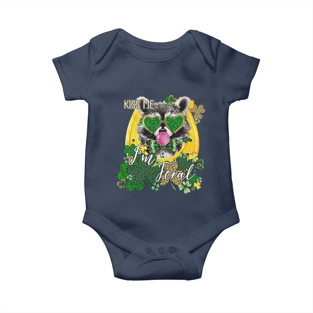 Funny St Patrick's Day Racoon Baby Onesie Kiss Me I'm Feral Horseshoe Shamrock