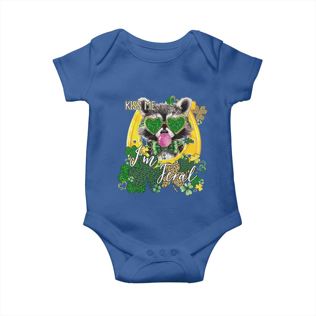Funny St Patrick's Day Racoon Baby Onesie Kiss Me I'm Feral Horseshoe Shamrock