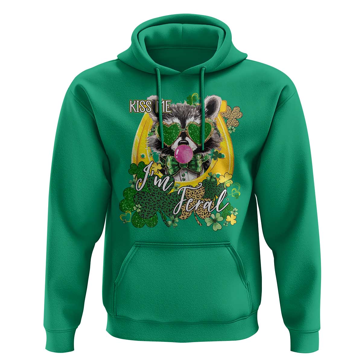 Funny St Patrick's Day Racoon Hoodie Kiss Me I'm Feral Horseshoe Shamrock