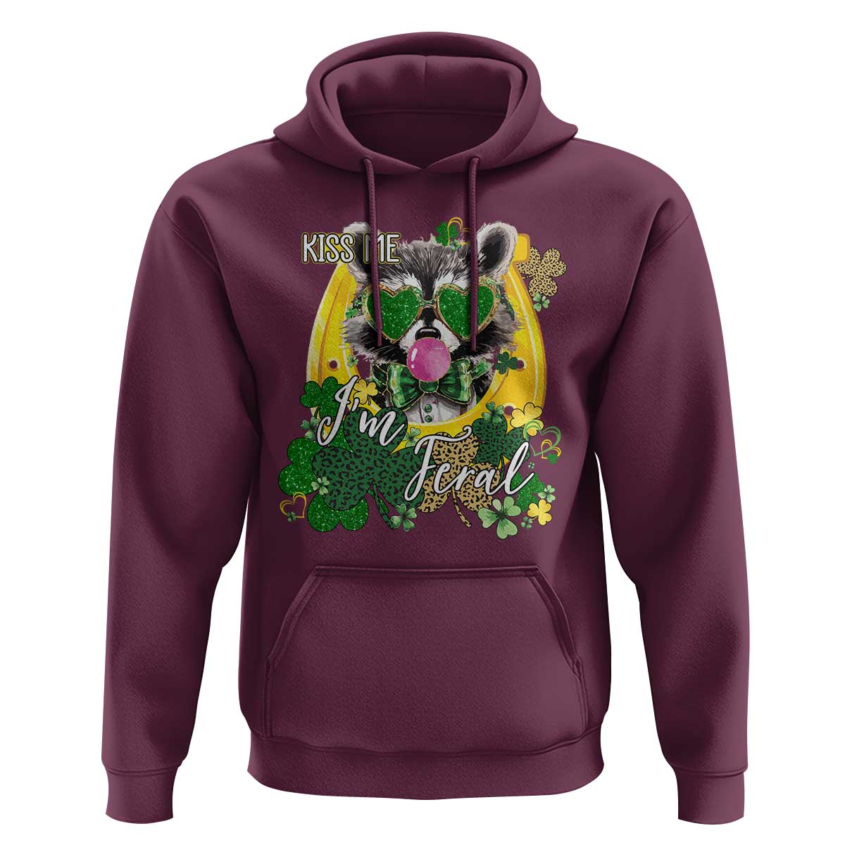 Funny St Patrick's Day Racoon Hoodie Kiss Me I'm Feral Horseshoe Shamrock