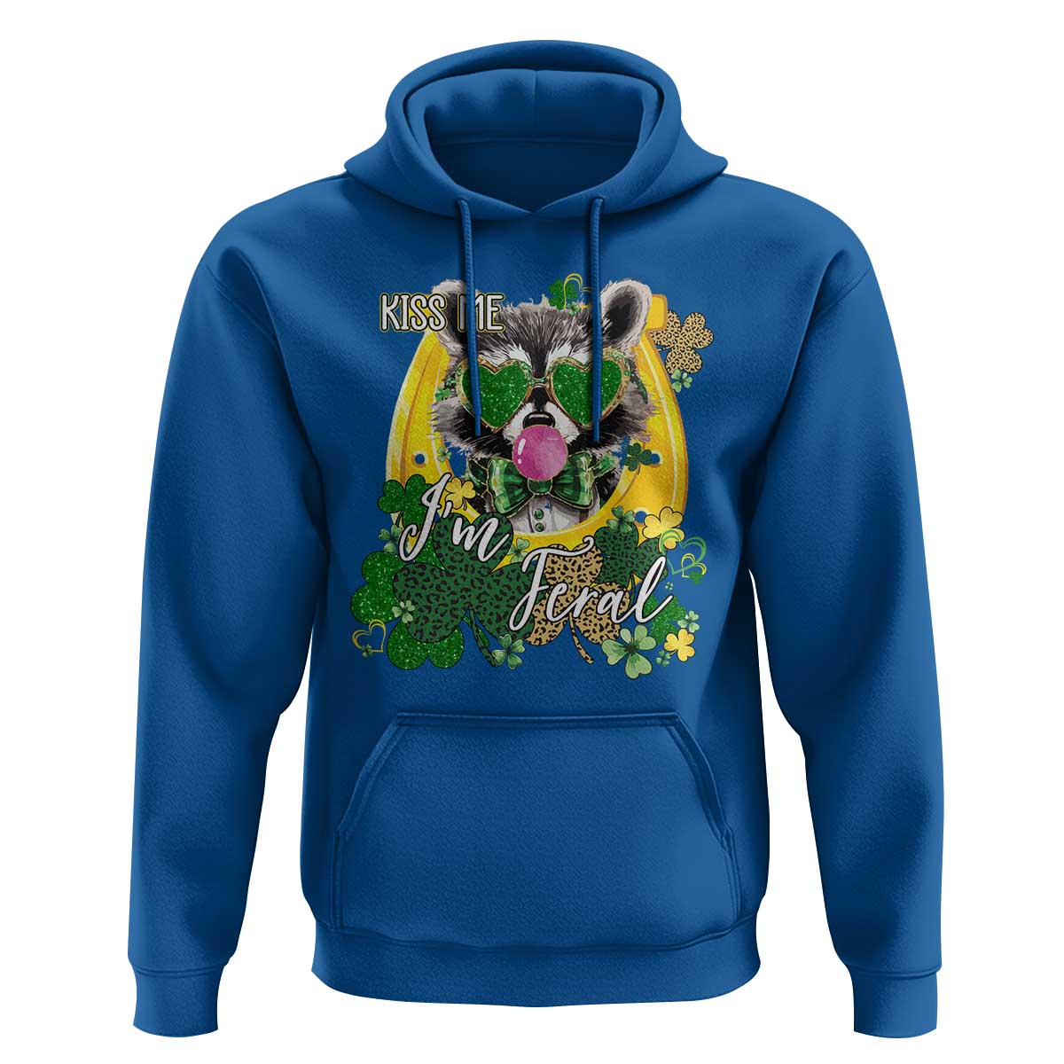 Funny St Patrick's Day Racoon Hoodie Kiss Me I'm Feral Horseshoe Shamrock