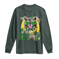Funny St Patrick's Day Racoon Long Sleeve Shirt Kiss Me I'm Feral Horseshoe Shamrock
