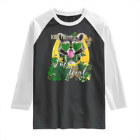 Funny St Patrick's Day Racoon Raglan Shirt Kiss Me I'm Feral Horseshoe Shamrock