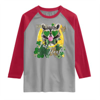 Funny St Patrick's Day Racoon Raglan Shirt Kiss Me I'm Feral Horseshoe Shamrock