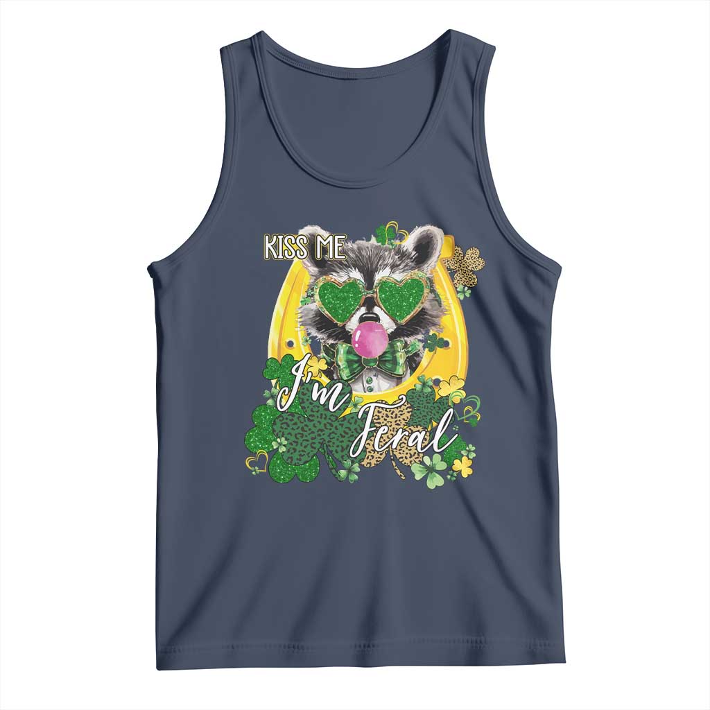 Funny St Patrick's Day Racoon Tank Top Kiss Me I'm Feral Horseshoe Shamrock