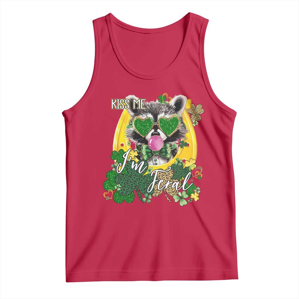 Funny St Patrick's Day Racoon Tank Top Kiss Me I'm Feral Horseshoe Shamrock