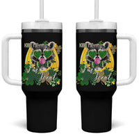 Funny St Patrick's Day Racoon Tumbler With Handle Kiss Me I'm Feral Horseshoe Shamrock
