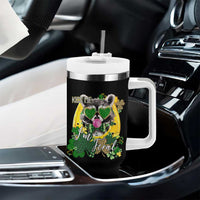 Funny St Patrick's Day Racoon Tumbler With Handle Kiss Me I'm Feral Horseshoe Shamrock