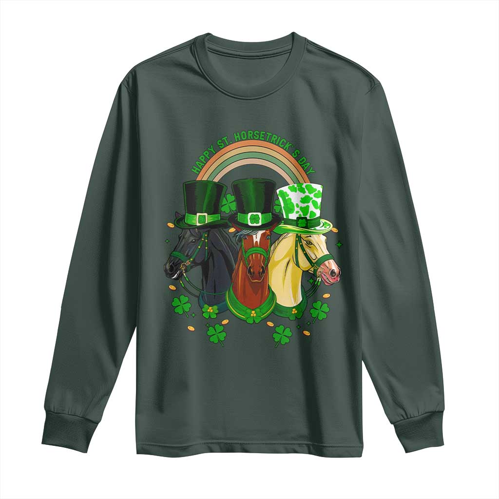 Funny St Patrick's Day Horse Long Sleeve Shirt Happy St Horsetrick's Day Shamrock