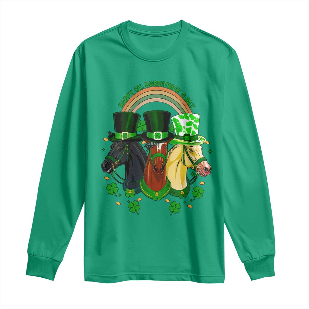 Funny St Patrick's Day Horse Long Sleeve Shirt Happy St Horsetrick's Day Shamrock