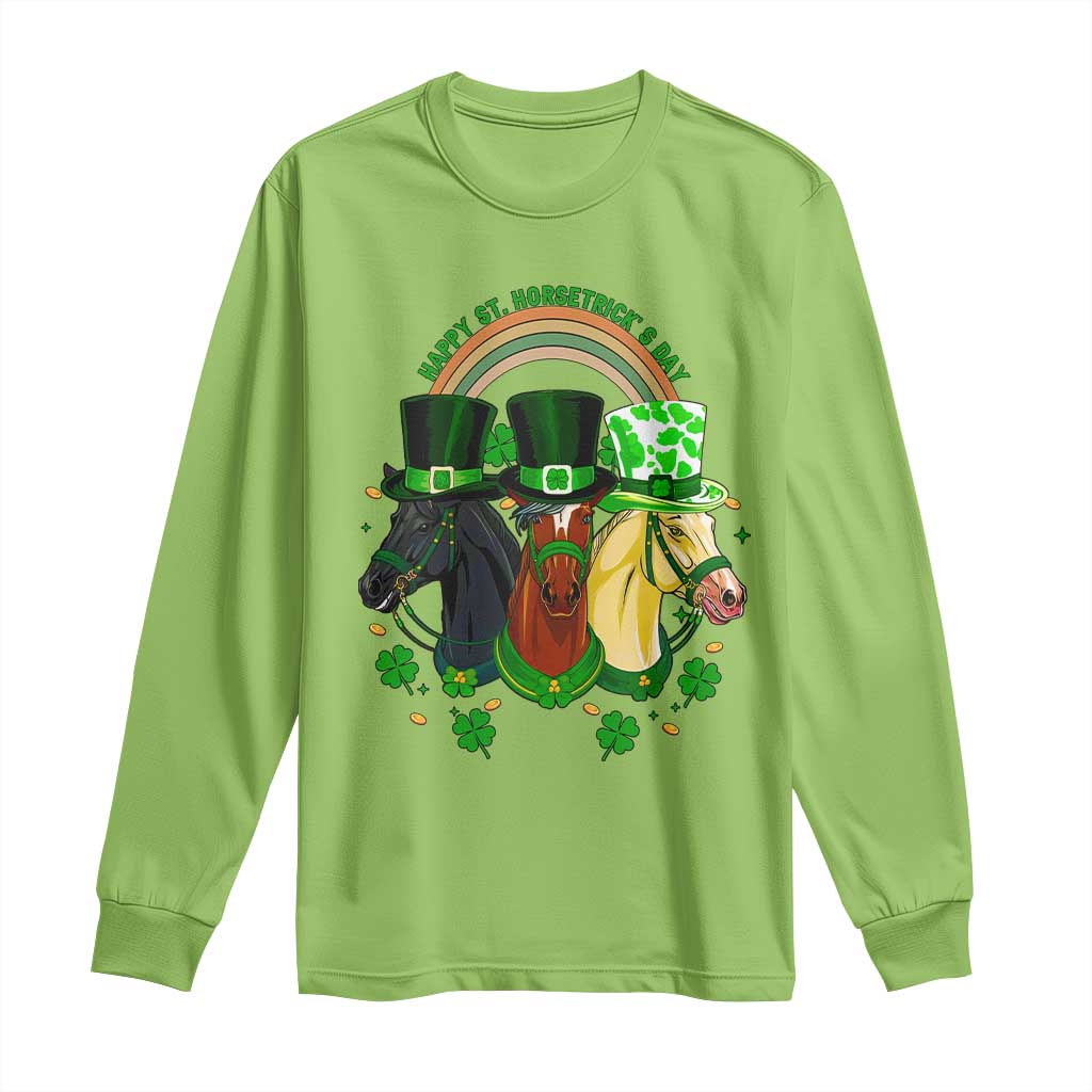 Funny St Patrick's Day Horse Long Sleeve Shirt Happy St Horsetrick's Day Shamrock