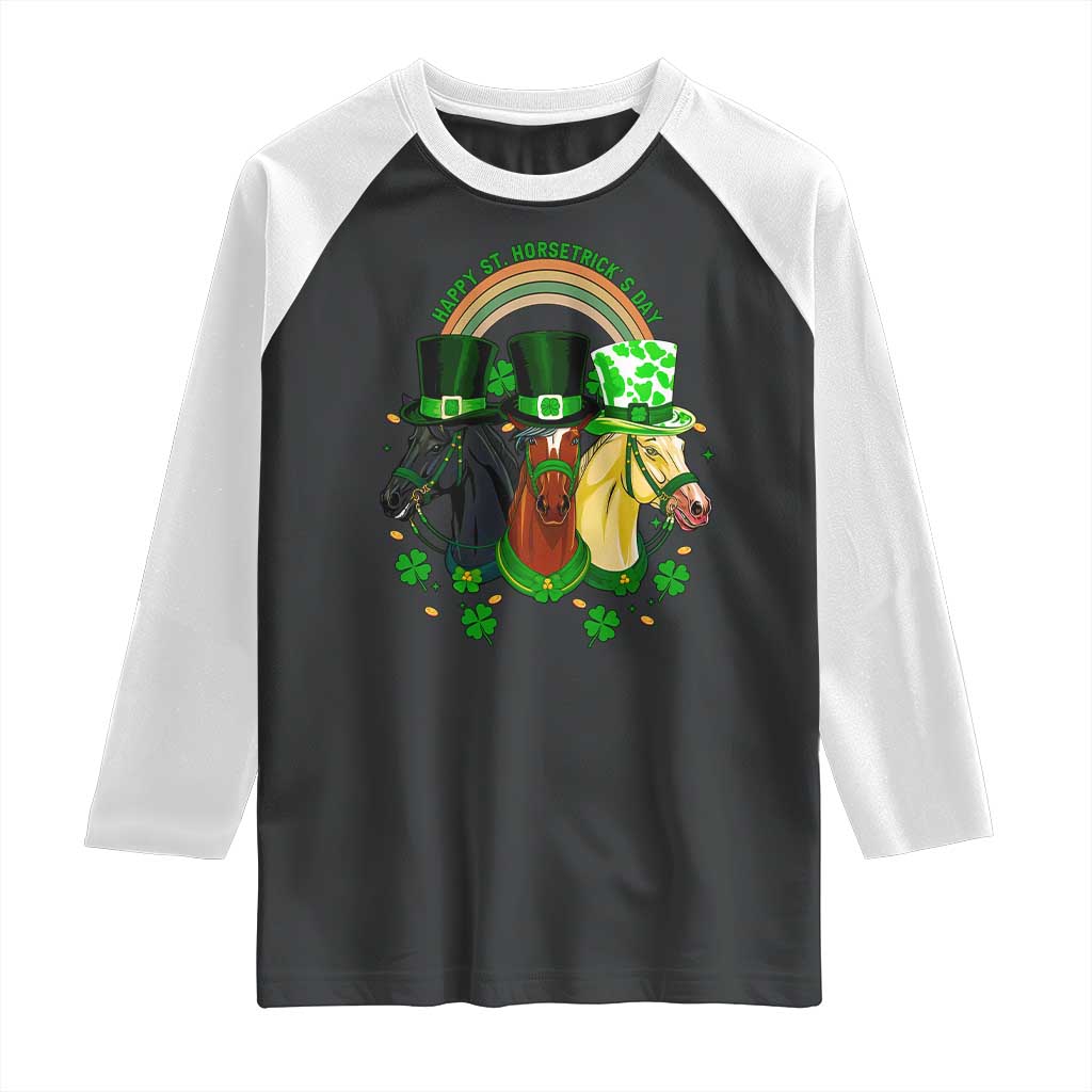 Funny St Patrick's Day Horse Raglan Shirt Happy St Horsetrick's Day Shamrock
