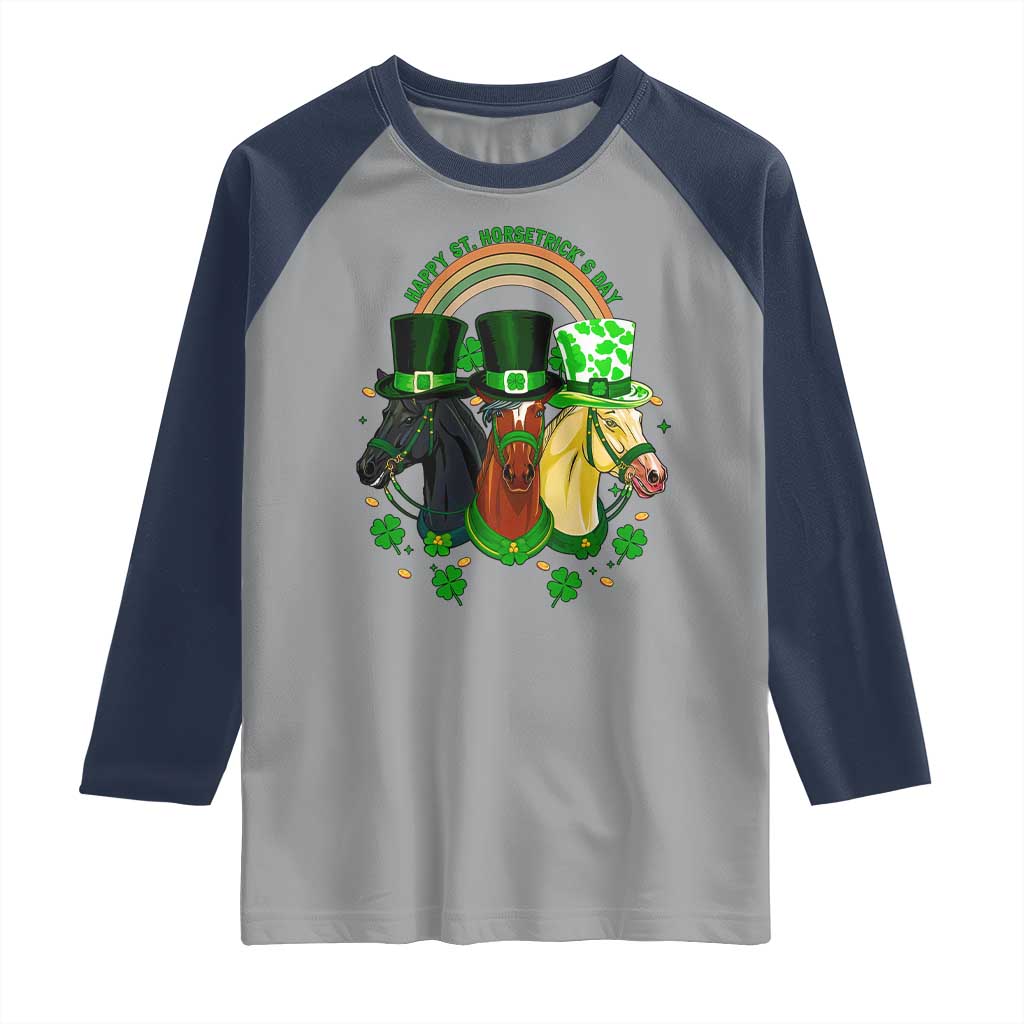 Funny St Patrick's Day Horse Raglan Shirt Happy St Horsetrick's Day Shamrock