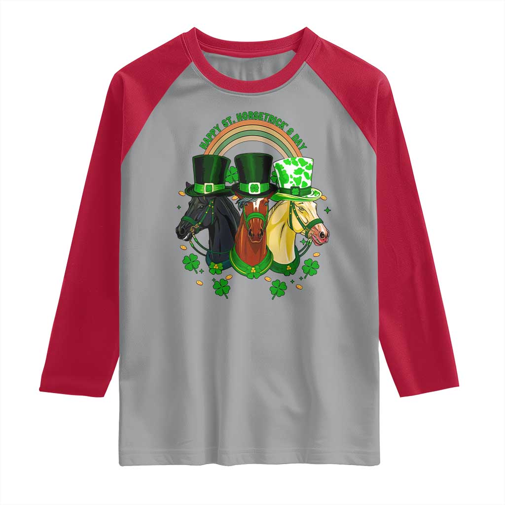 Funny St Patrick's Day Horse Raglan Shirt Happy St Horsetrick's Day Shamrock