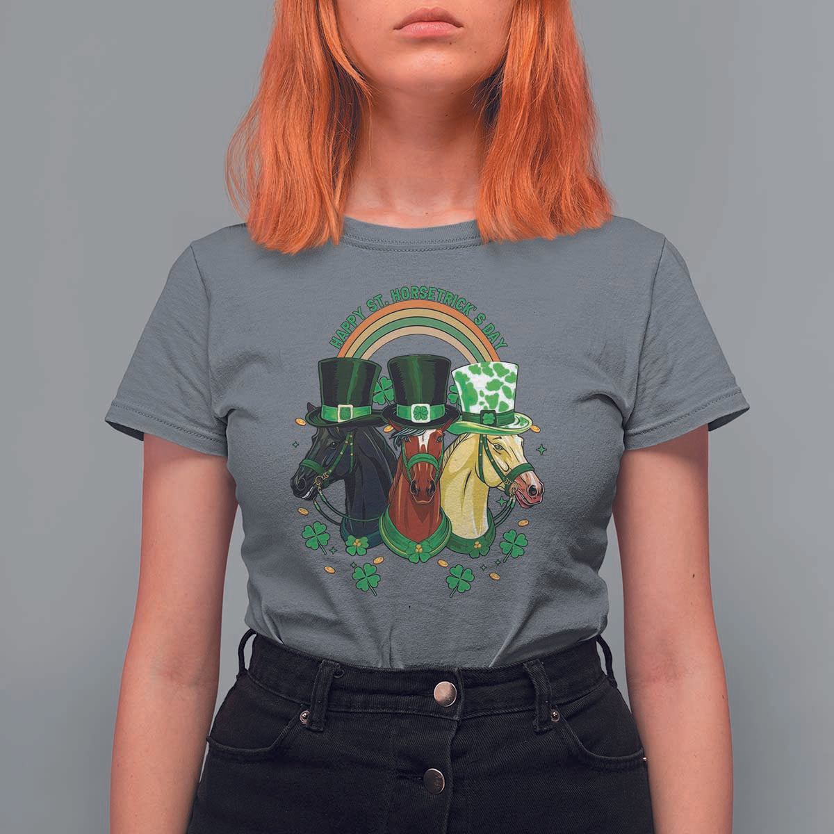 Funny St Patrick's Day Horse T Shirt For Women Happy St Horsetrick's Day Shamrock