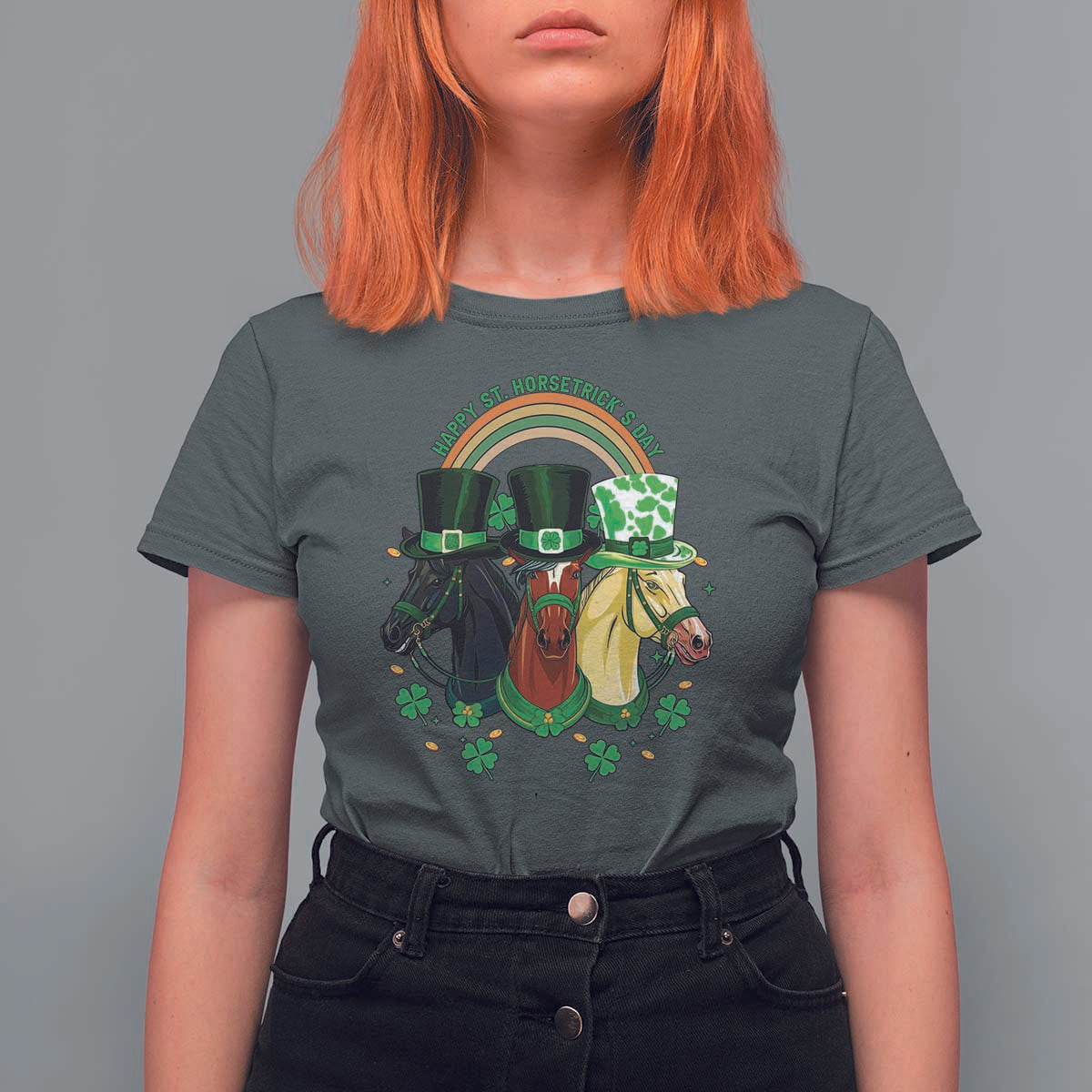 Funny St Patrick's Day Horse T Shirt For Women Happy St Horsetrick's Day Shamrock
