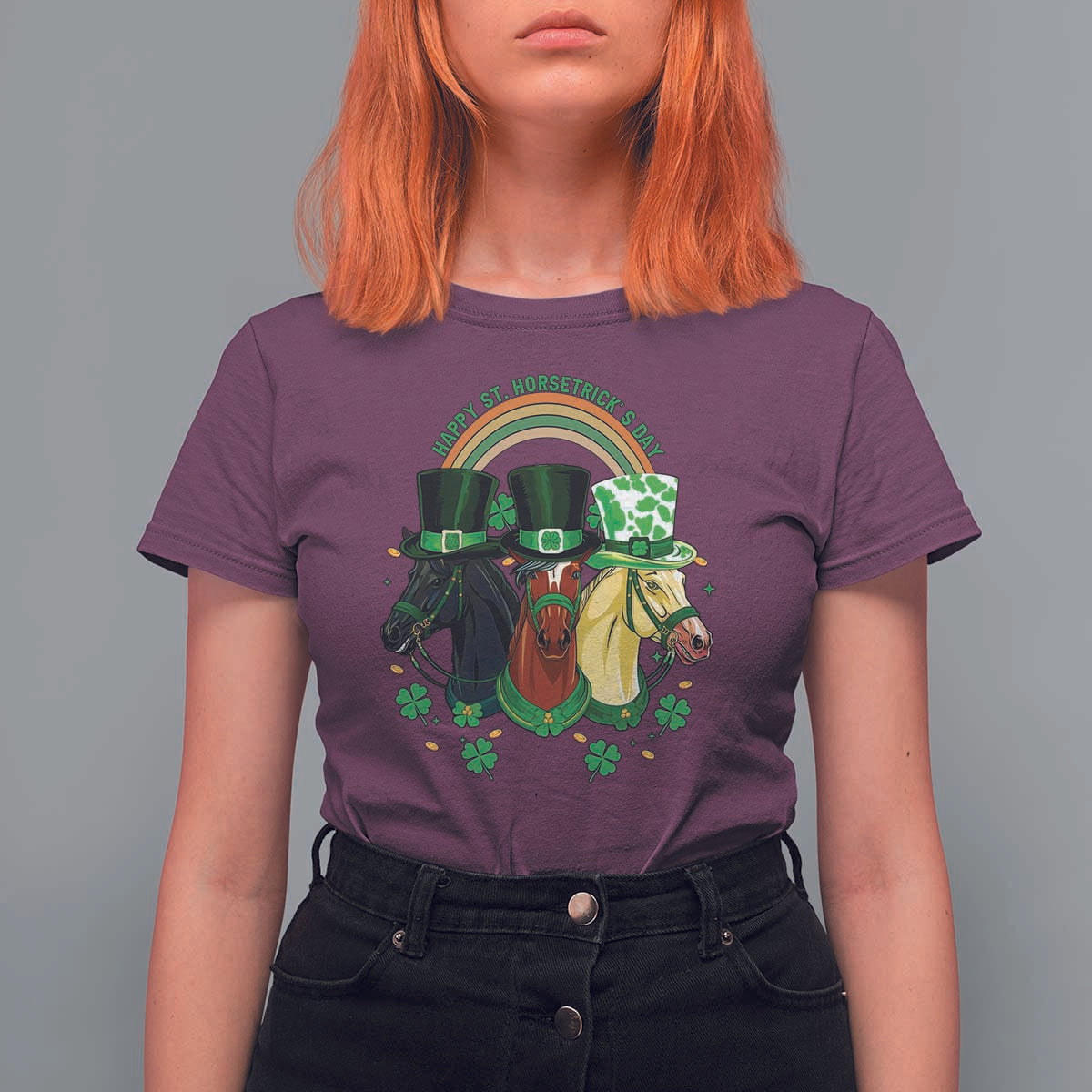 Funny St Patrick's Day Horse T Shirt For Women Happy St Horsetrick's Day Shamrock