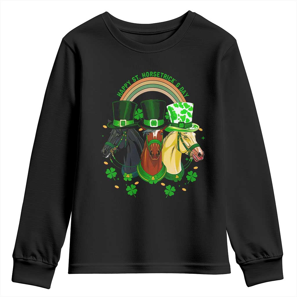 Funny St Patrick's Day Horse Youth Sweatshirt Happy St Horsetrick's Day Shamrock