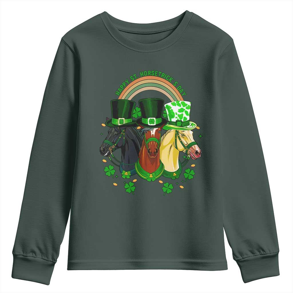 Funny St Patrick's Day Horse Youth Sweatshirt Happy St Horsetrick's Day Shamrock