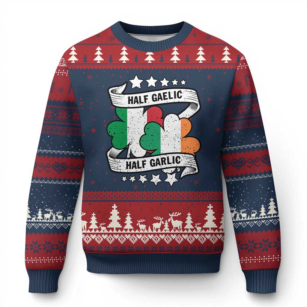 Funny Half Gaelic Half Garlic Ugly Christmas Sweater Irish Italian St. Patrick's Day - Wonder Print Shop