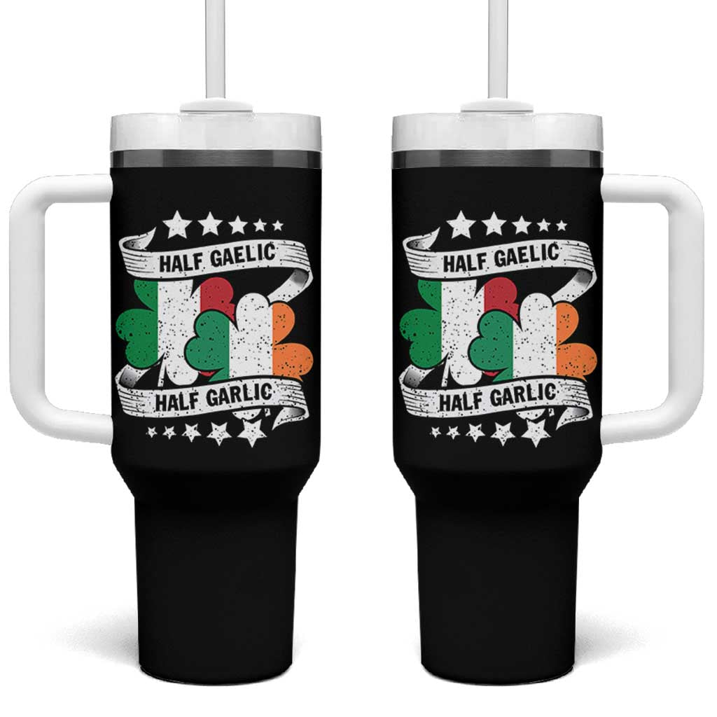 Funny Half Gaelic Half Garlic Tumbler With Handle Irish Italian St. Patrick's Day