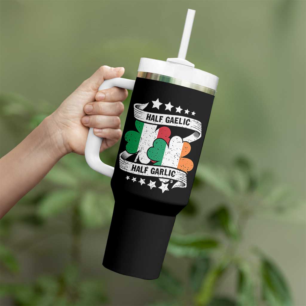 Funny Half Gaelic Half Garlic Tumbler With Handle Irish Italian St. Patrick's Day