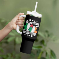 Funny Half Gaelic Half Garlic Tumbler With Handle Irish Italian St. Patrick's Day
