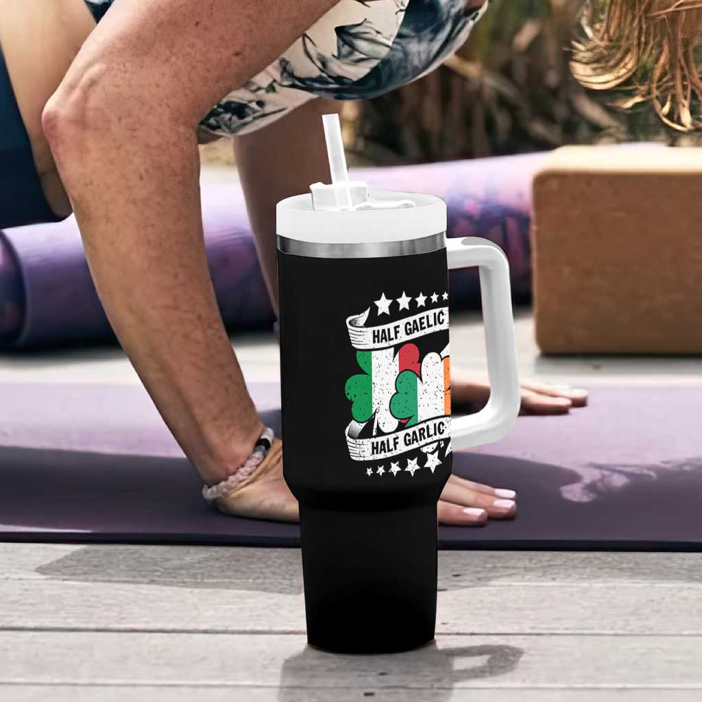 Funny Half Gaelic Half Garlic Tumbler With Handle Irish Italian St. Patrick's Day