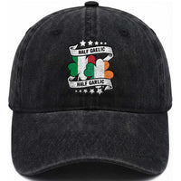 Funny Half Gaelic Half Garlic Washed Cotton Baseball Cap Irish Italian St. Patrick's Day