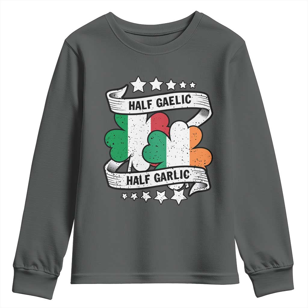 Funny Half Gaelic Half Garlic Youth Sweatshirt Irish Italian St. Patrick's Day