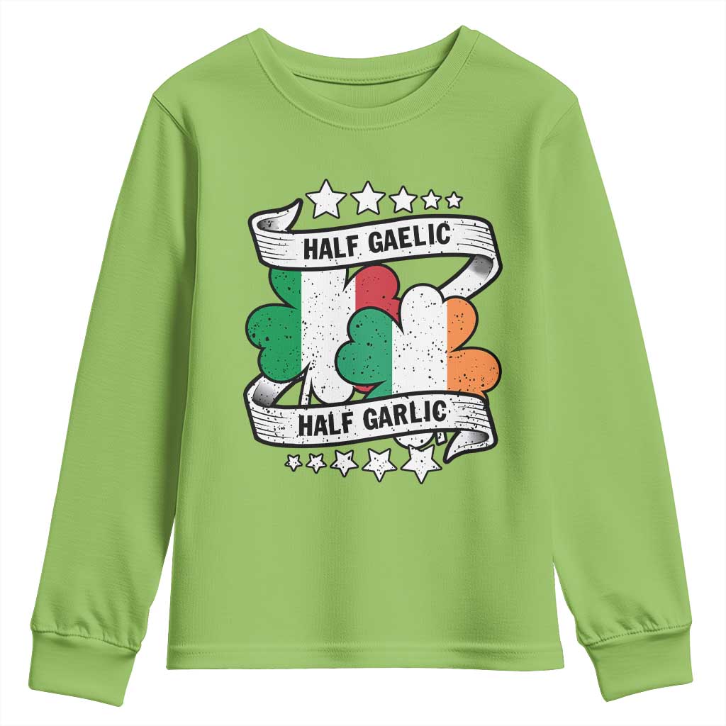 Funny Half Gaelic Half Garlic Youth Sweatshirt Irish Italian St. Patrick's Day