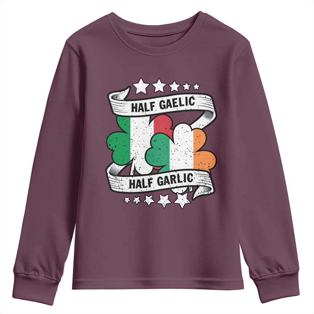 Funny Half Gaelic Half Garlic Youth Sweatshirt Irish Italian St. Patrick's Day