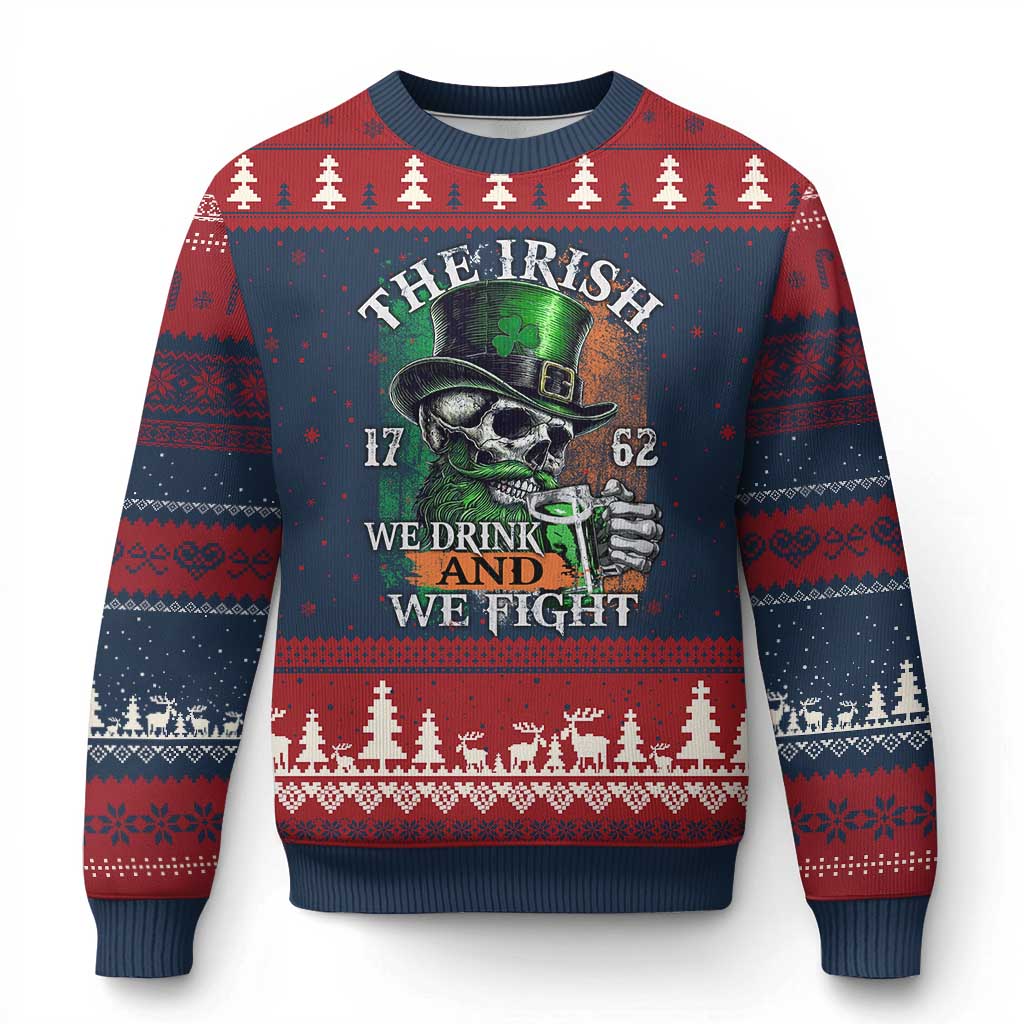 Irish Soldiers 1762 Ugly Christmas Sweater The Irish We Drink And We Fight Shamrock Skull Beer - Wonder Print Shop