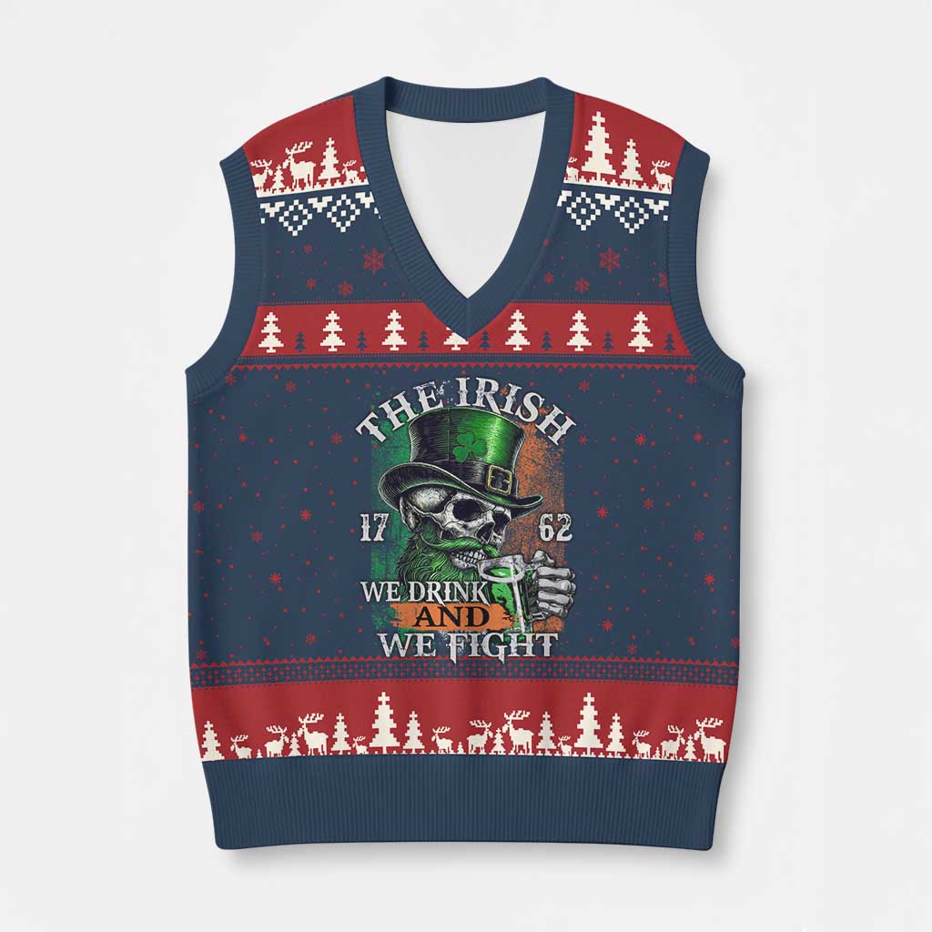 Irish Soldiers 1762 V-Neck Knit Sweater Vest The Irish We Drink And We Fight Shamrock Skull Beer - Wonder Print Shop