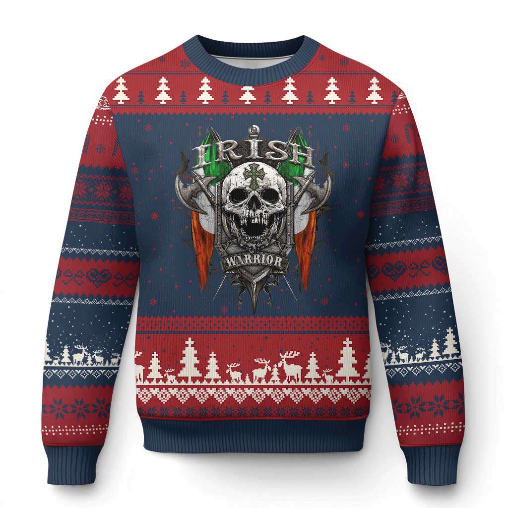Funny Irish Warrior Ugly Christmas Sweater Vintage Skull Celtic Cross Ireland Flag - Wonder Print Shop