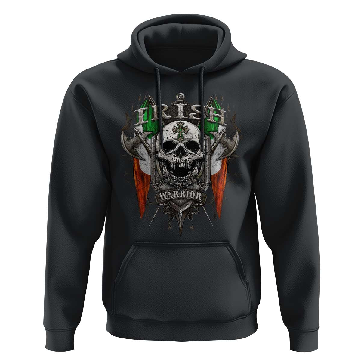 Funny Irish Warrior Hoodie Vintage Skull Celtic Cross Ireland Flag