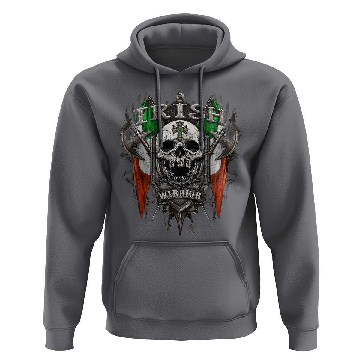 Funny Irish Warrior Hoodie Vintage Skull Celtic Cross Ireland Flag