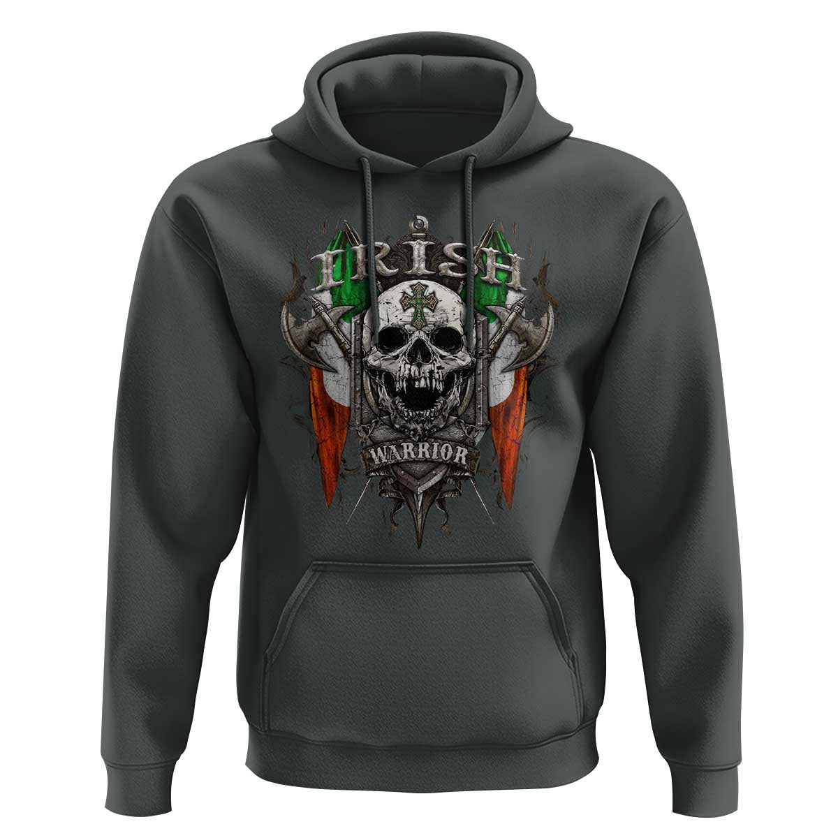 Funny Irish Warrior Hoodie Vintage Skull Celtic Cross Ireland Flag