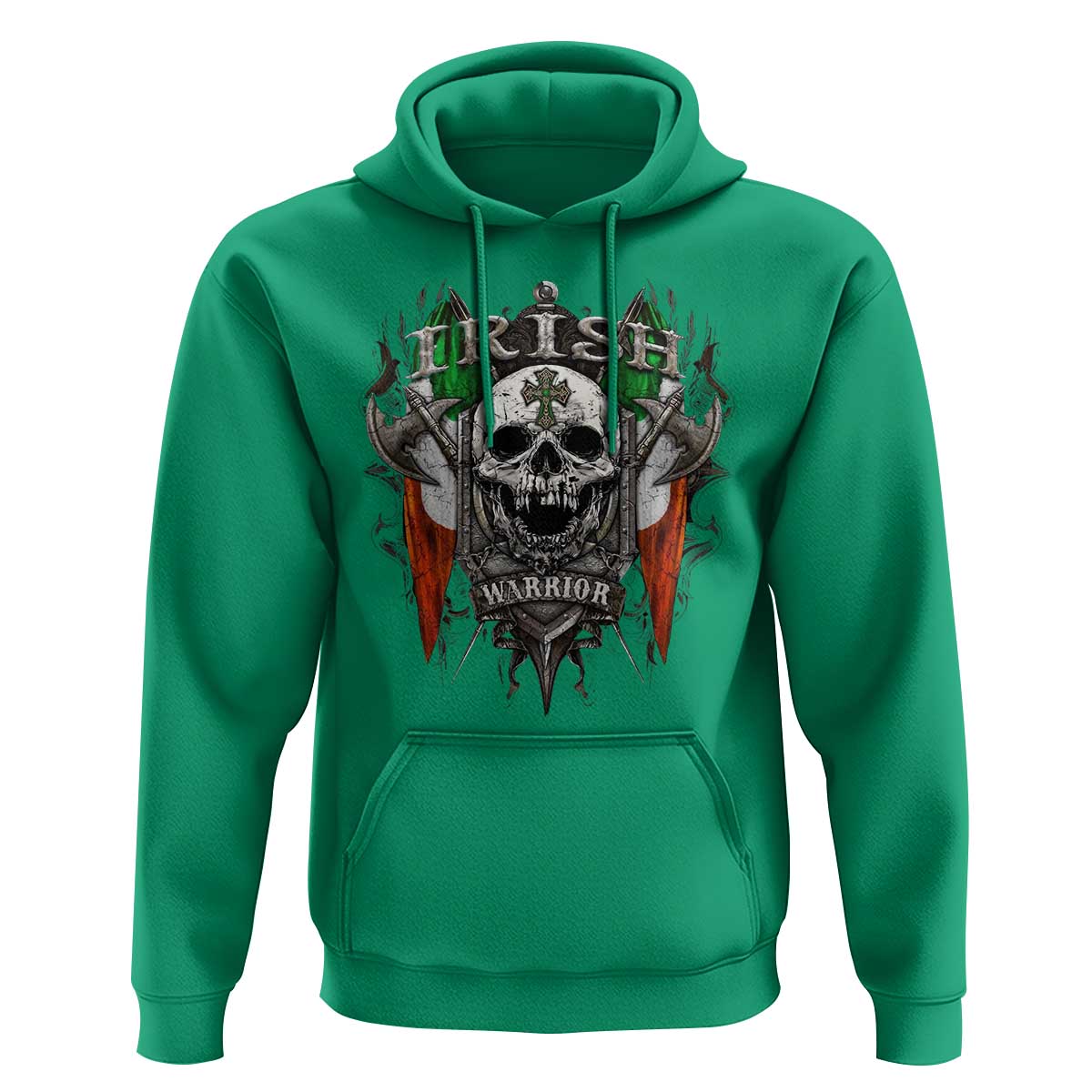 Funny Irish Warrior Hoodie Vintage Skull Celtic Cross Ireland Flag