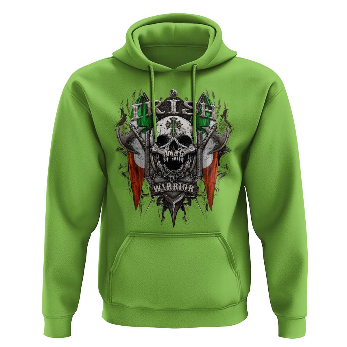 Funny Irish Warrior Hoodie Vintage Skull Celtic Cross Ireland Flag