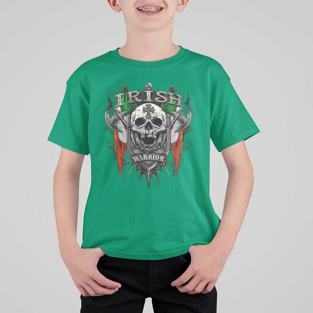 Funny Irish Warrior T Shirt For Kid Vintage Skull Celtic Cross Ireland Flag