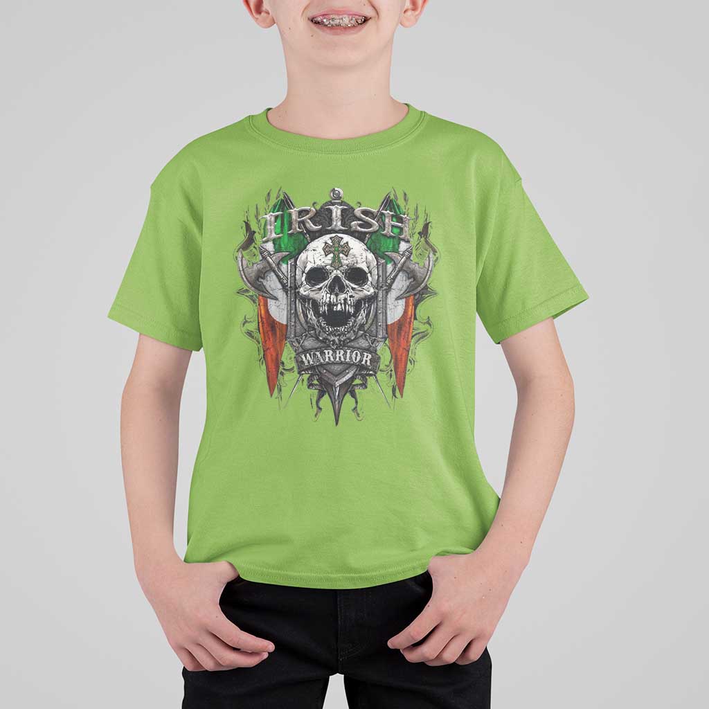 Funny Irish Warrior T Shirt For Kid Vintage Skull Celtic Cross Ireland Flag