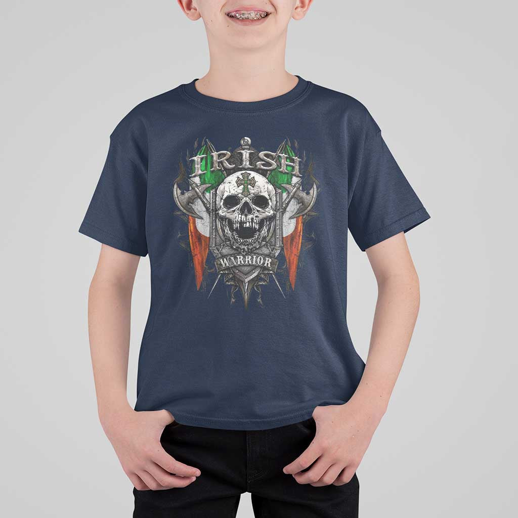 Funny Irish Warrior T Shirt For Kid Vintage Skull Celtic Cross Ireland Flag