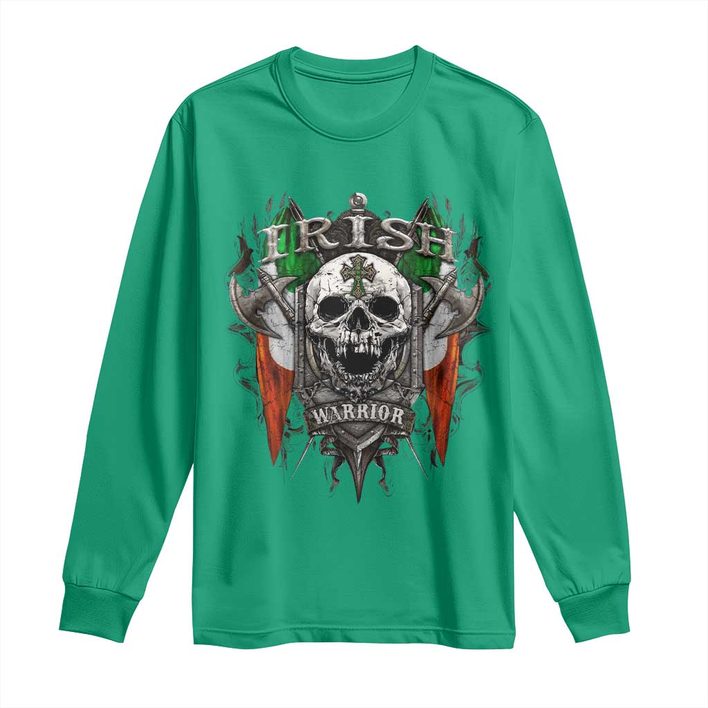 Funny Irish Warrior Long Sleeve Shirt Vintage Skull Celtic Cross Ireland Flag