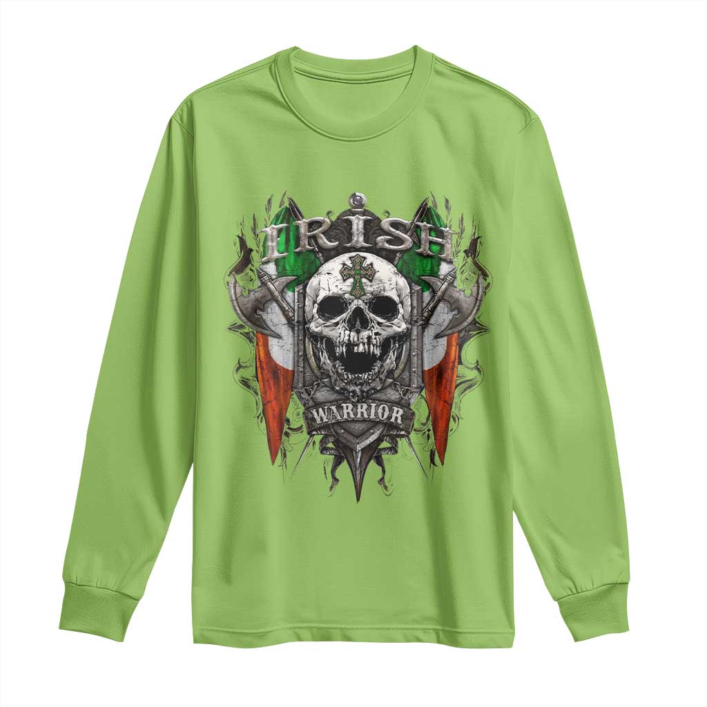Funny Irish Warrior Long Sleeve Shirt Vintage Skull Celtic Cross Ireland Flag