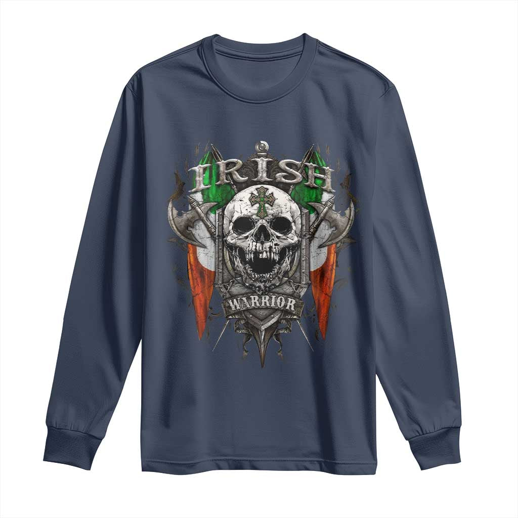 Funny Irish Warrior Long Sleeve Shirt Vintage Skull Celtic Cross Ireland Flag