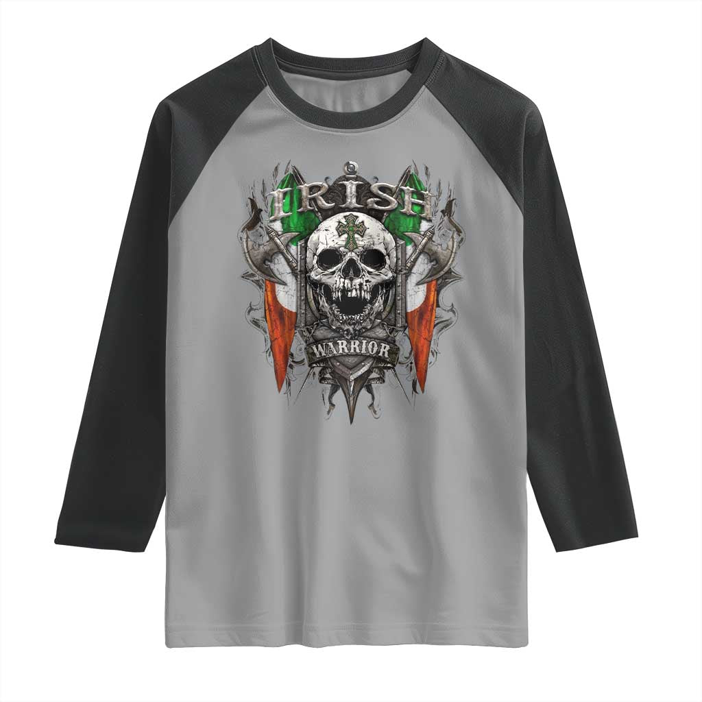 Funny Irish Warrior Raglan Shirt Vintage Skull Celtic Cross Ireland Flag