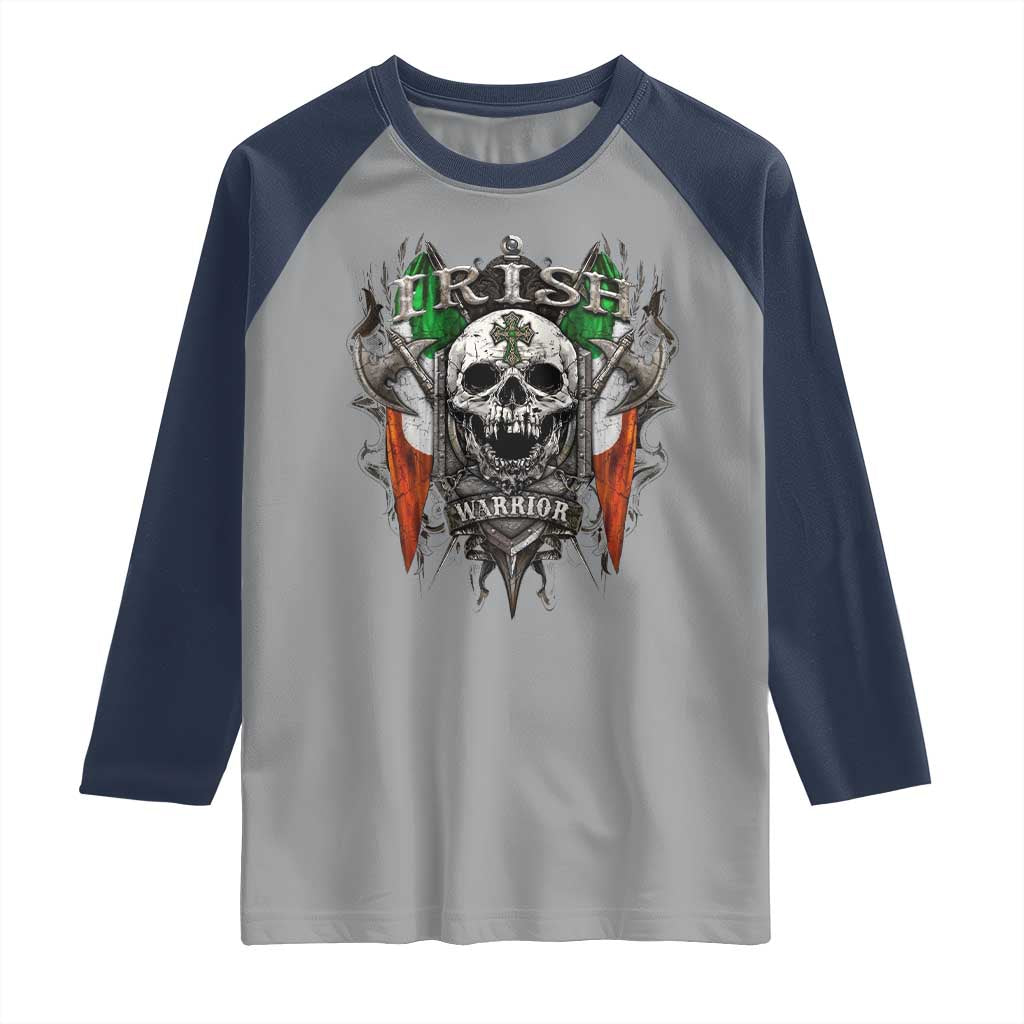 Funny Irish Warrior Raglan Shirt Vintage Skull Celtic Cross Ireland Flag