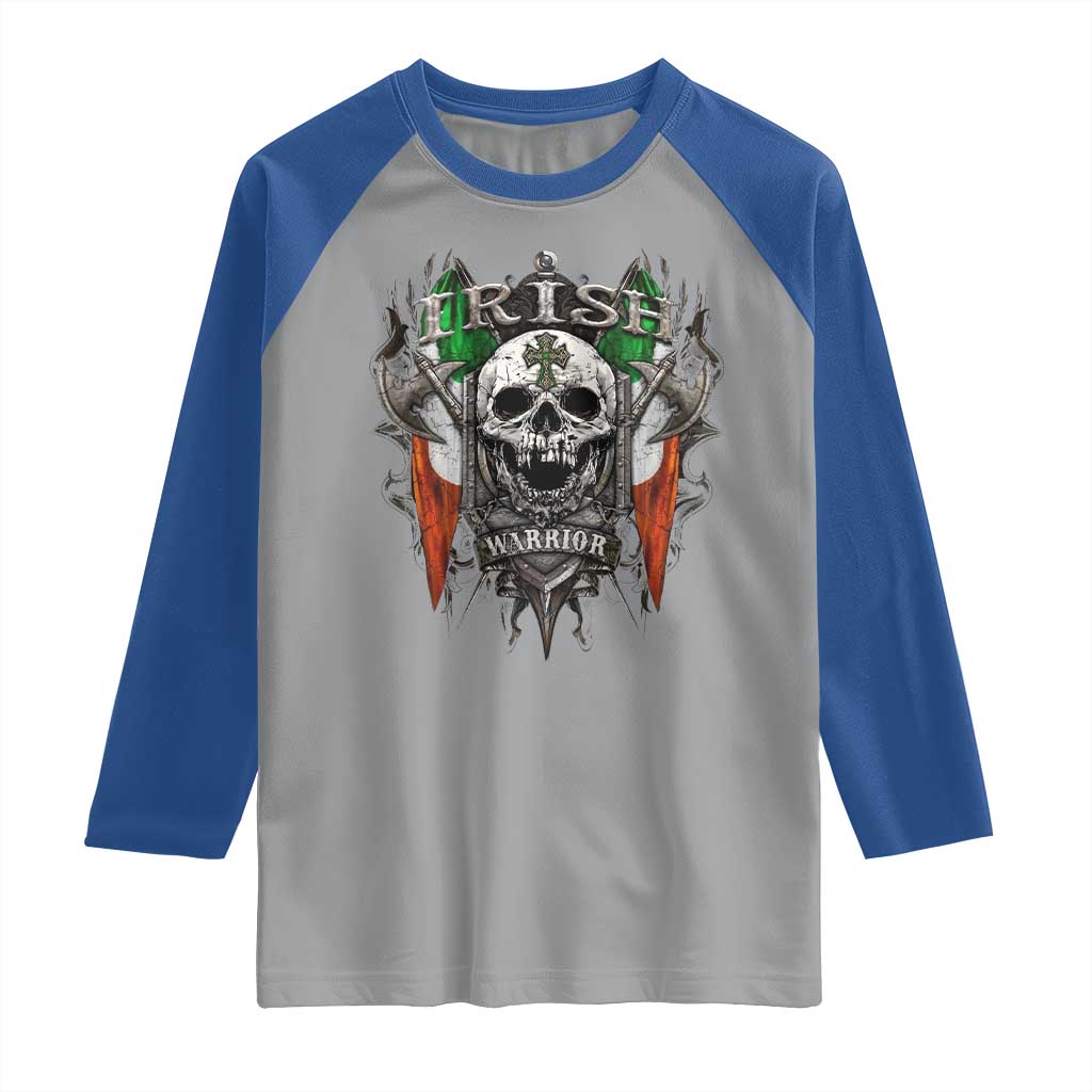 Funny Irish Warrior Raglan Shirt Vintage Skull Celtic Cross Ireland Flag