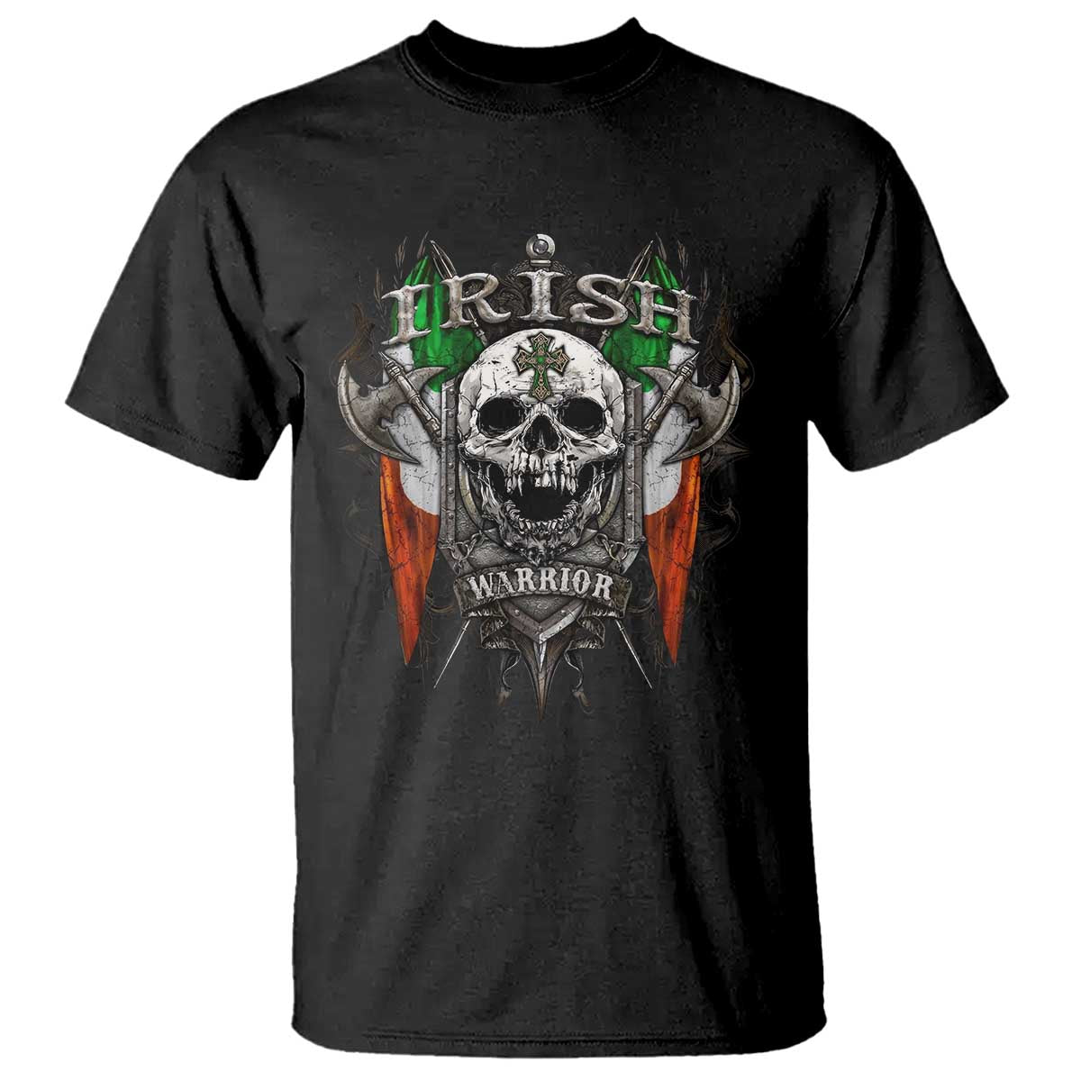 Funny Irish Warrior T Shirt Vintage Skull Celtic Cross Ireland Flag